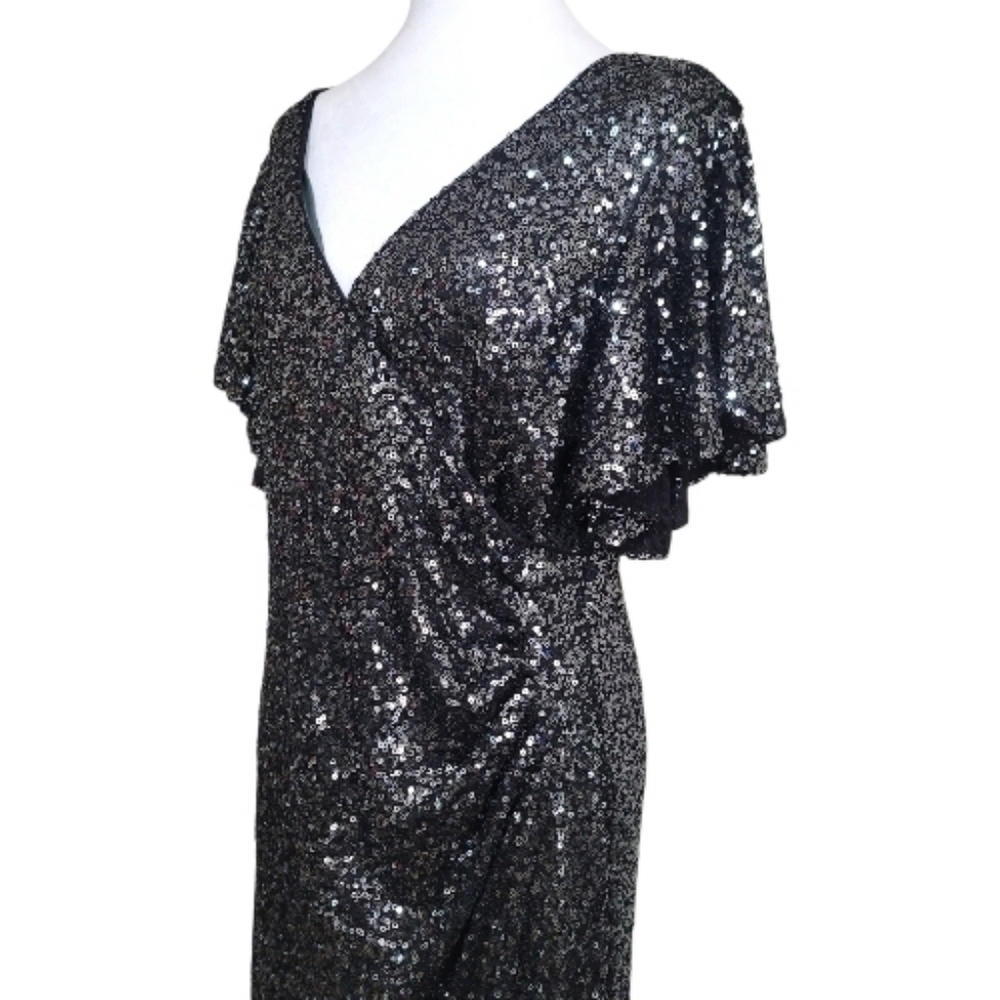 Marina Gunmetal Flutter Sleeve Sequined Formal Evening Dress, 14, Elegant, Party - Picture 10 of 14